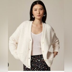 J Crew women Relaxed cardigan textured yarn wool blend oversized cream Sz XS NWT